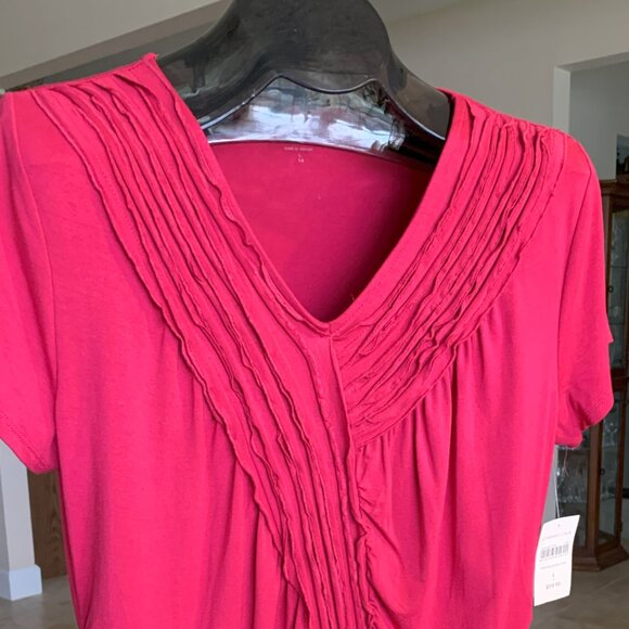 NWT Coldwater Creek Raspberry Top Asymmetrical Front Pintuck Accents size Large - Picture 2 of 8